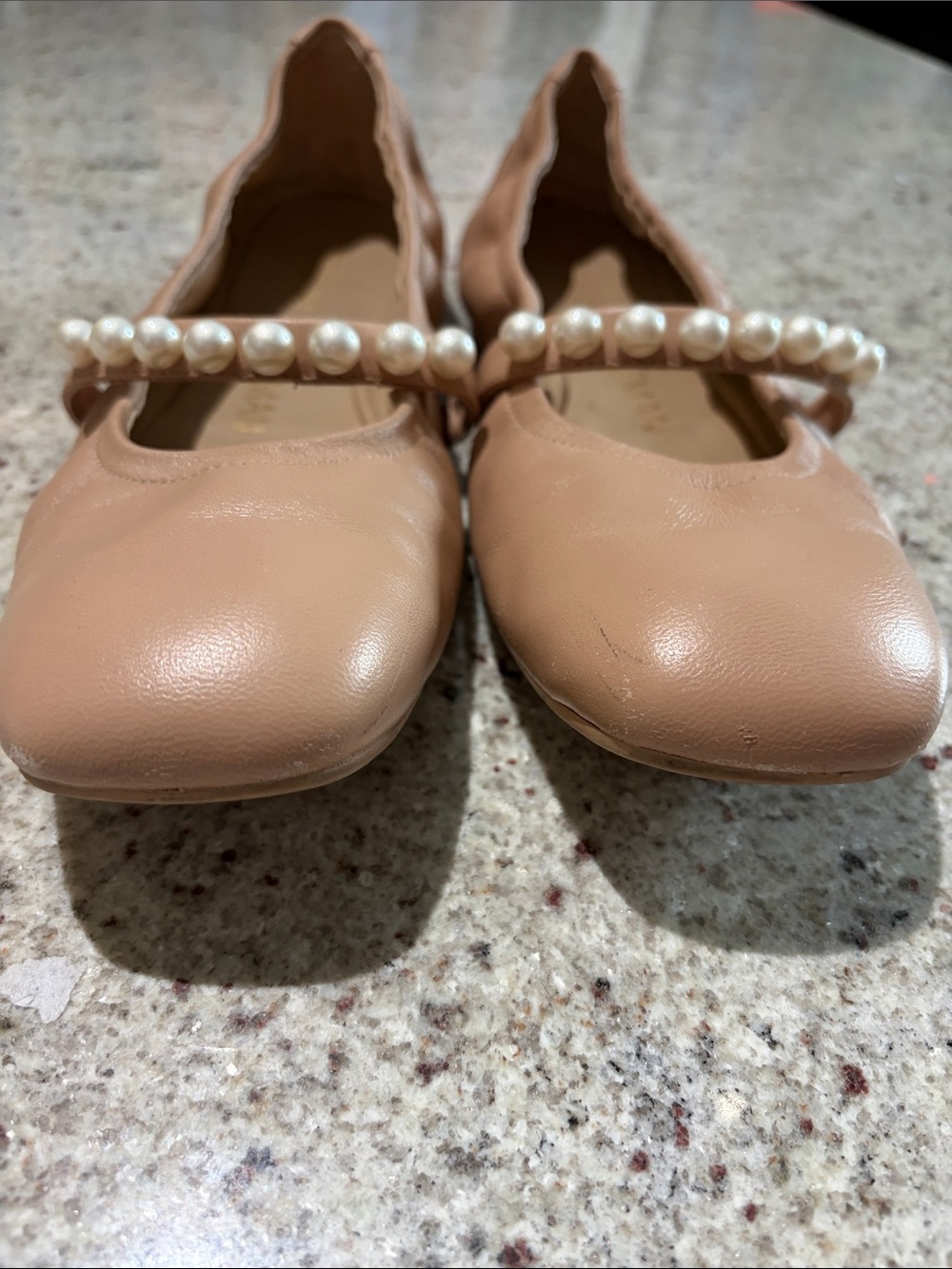 Stuart Weitzman Goldie Ballet Flat in Adobe with Pearl-Strap - Picture 5 of 6